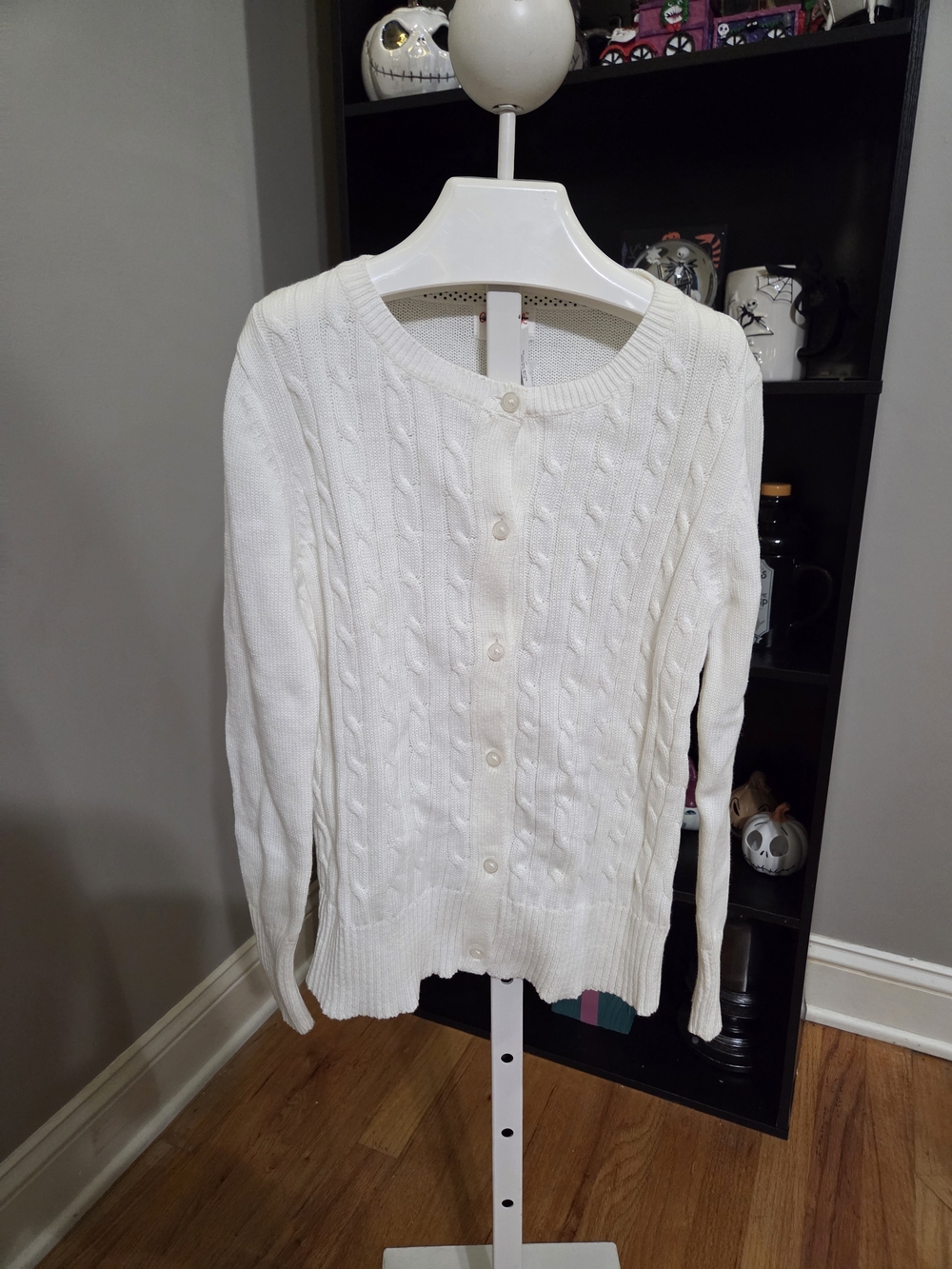 Classic White Kids Cable-Knit Button Cardigan Sweater